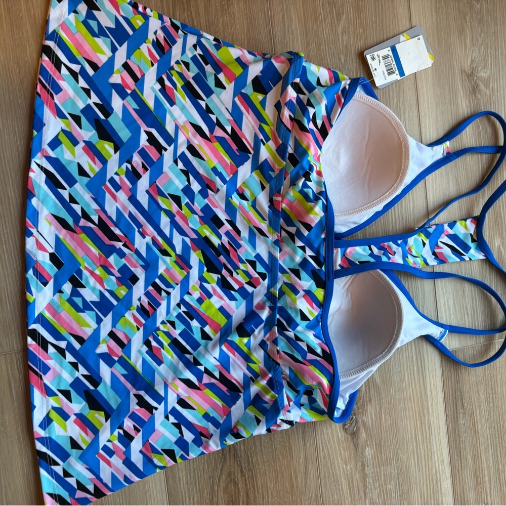 NWT Gossip Swimsuit Tankini Top Sz XL Racerback Blue Multi - Picture 5 of 5